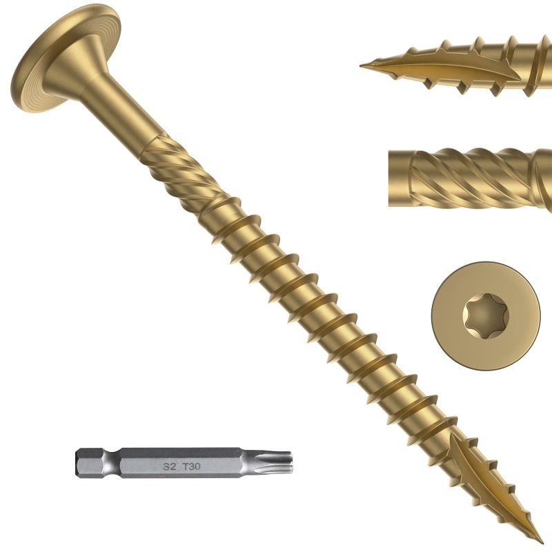 FMhotu 4-1/2 Inch Heavy-Duty Outdoor Deck Screws, 250Pcs Star Drive Decking Wood Screws, Rust Resistant Timber Screws for Timber/Log/Landscaping Wood (#14 x 4-1/2 Tan - Image 1